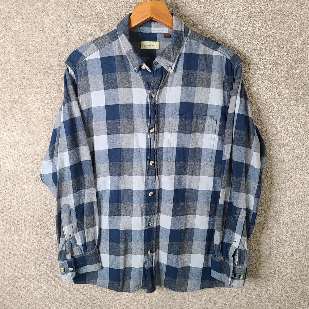 Hobbs Creek Shirt Mens Large Blue Gray Plaid Flannel Button Down Long Sleeve
